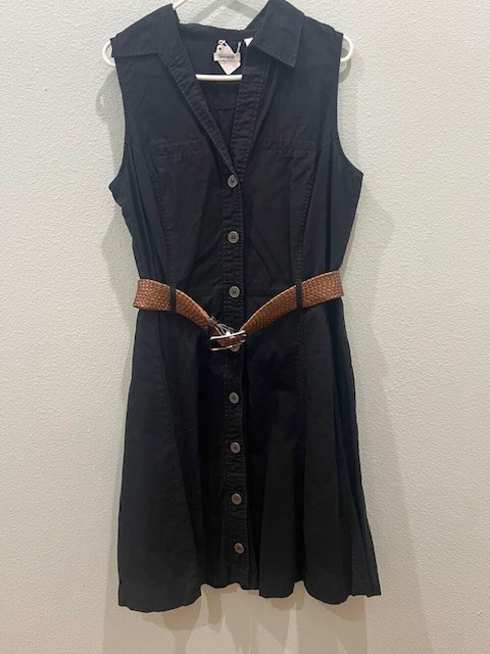 Docker's Women's XL Sleeveless Black Cotton/Linen Summer Midi dress with belt
